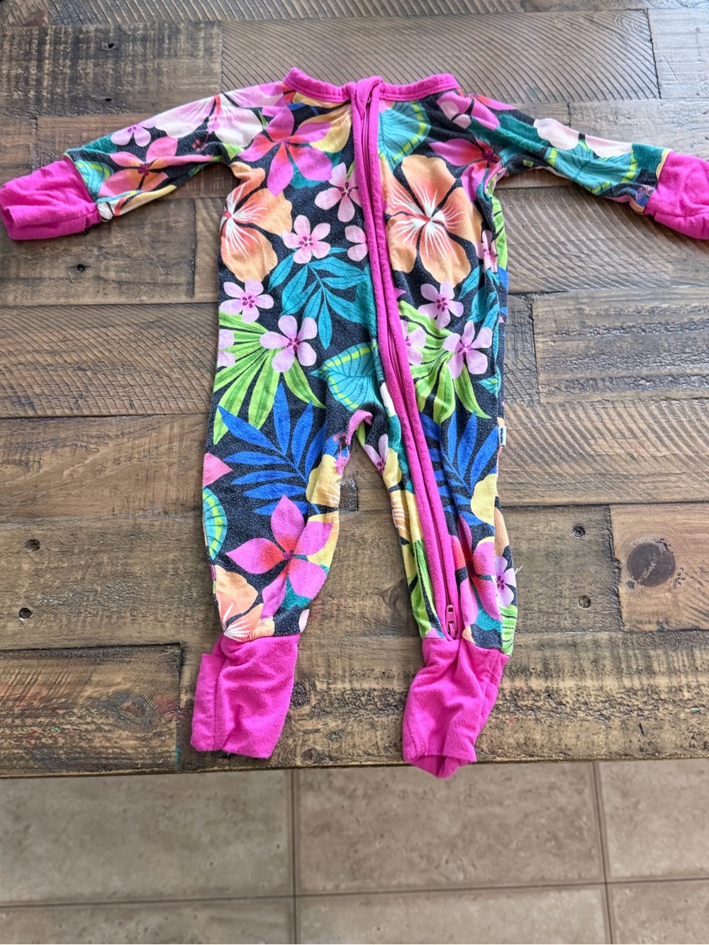 Little Sleepies Floral Tropical Footie Pajamas - Pink Trim